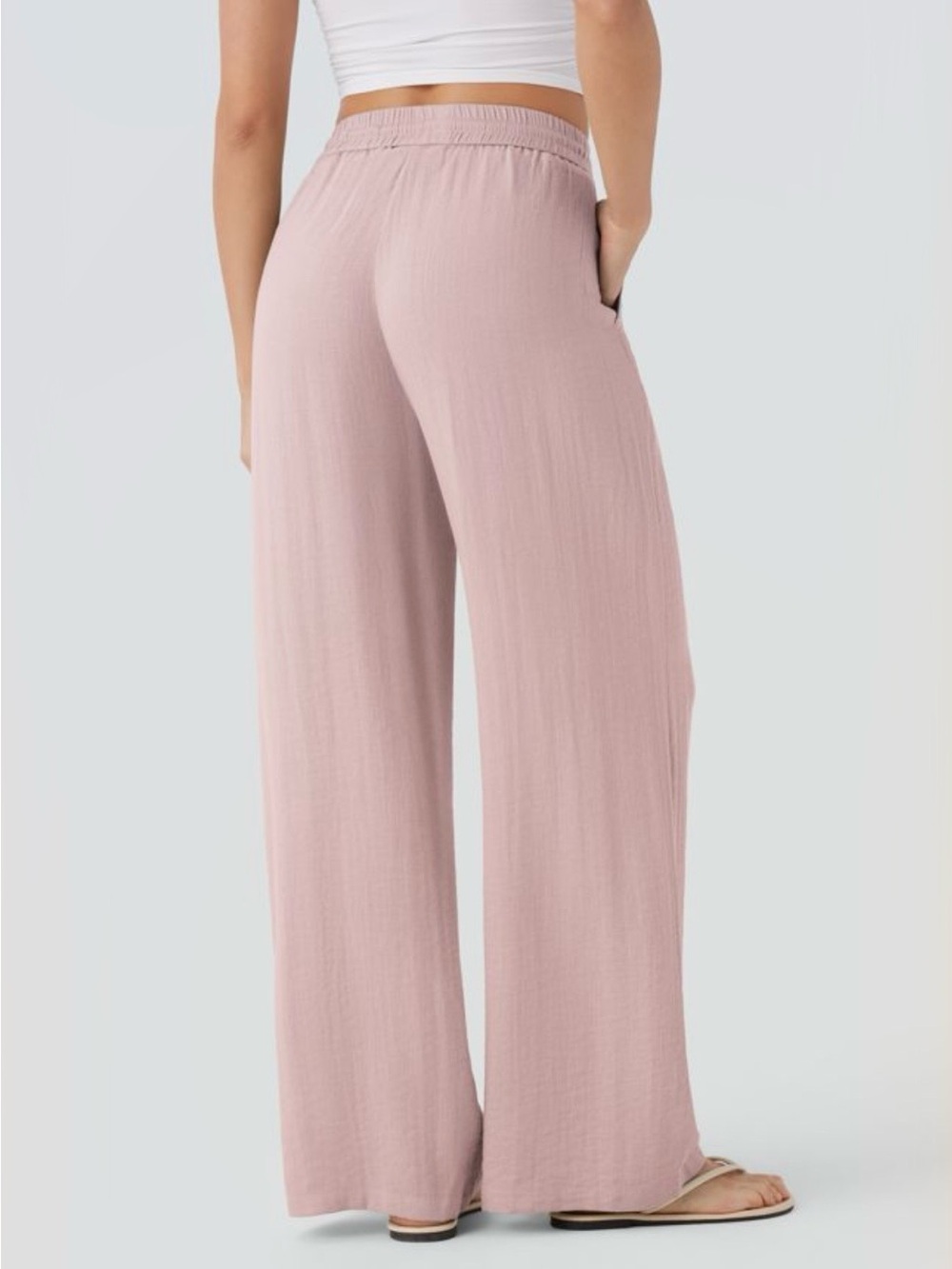 HALARA High Waisted Drawstring Pocket Wide Leg Baggy Casual Linen-Feel Pants - Picture 3 of 7